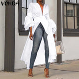 Women Long Blouse 2021 Autumn Long Lantern Sleeve Party Shirts Casual Asymmetric Tops Tunic Blusas