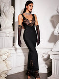 Patchwork Lace Sheer Camisole Midi Dress-Outfit
