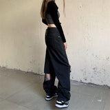 Vintage Stars Print Ripped Straight Wide Leg Jeans-Outfit