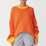 Women Sweater Knitted Autumn Orange Casual Loose Long Sleeve Pullover Tops Female 2022 Streetwear Chic Ladies