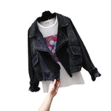 Fongt New Korean Version Loose Large Size BF Student Versatile Retro Motorcycle Denim Jacket Female Short Jacket-Outfit