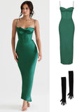 Satin Maxi Bodycon Dress Sexy Event Night Wedding Guest Dress Women Corset Party Dresses Pink Slit Dress High Quality-Outfit