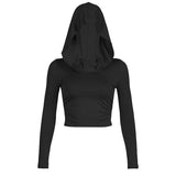 Wrinkled Hooded Tight Long-Sleeved T-Shirt 2023 Summer New Waste Dune Style Leisure Jacket-Outfit