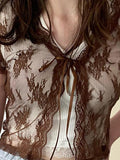Open Front Lace Long Sleeve Crop Blouse-Outfit