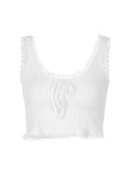 Cropped Lace Trim White Tank Top-Outfit