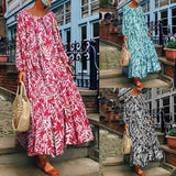 Fongt 2025 Summer New Women's Ebay Digital Print Long-Sleeved Dress Casual Long
