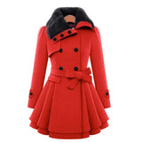 Fongt Women's Belt Repair Long Hair, Coat Skirt With Wool Double Buckle Coat