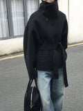 Fongt Autumn And Winter New Women's Commuting Collar Button Belt Belt Coat Woman