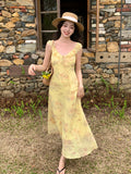 Fongt Xixi 2025 Summer New Korean Version Of High-Waisted Holiday Sling Dress V-Neck Print Pure Desire Skirt 88268