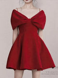 2022 New Fashion Vintage Elegant Summe Dress Female Red Temperament Party Dresses