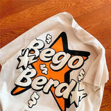 Cute Orange Star Letters Cartoon T Shirt Vintage Streetwear Summer Short Sleeve Tops Harajuku Punk Grunge Graphic Tees-Outfit