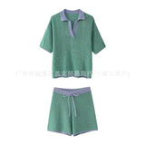 Fongt Shirt Loose Blouse Draw Rope Shorts Knitted Women's Two-Piece Fashion Casual
