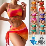 2025 Tie-Dye Bikini Women's Three-Piece Mesh Dress Split Bikini
