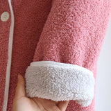 Lamb Wool Thick Warm Autumn Winter New Hooded Mid-Length Bathrobe Single Button Dressing Gown