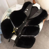 Fur Vest coat women's Lapel sleeveless buckle Slim Fit Teddy coat 2023 high street plush fur one piece