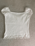 Paneled Lace White Puff Sleeve Blouse-Outfit