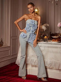 Elegant Wind-Style Trousers Women's 2025 Summer New Temperament Elegant Commuting Breasts Three-Dimensional Flowers High-Waisted