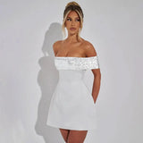 White Off-shoulder Sequin Strap Mini Dress-Outfit