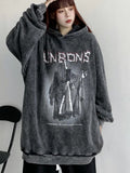 Grunge Emo Print Gray Oversized Women Hoodies Harajuku Gothic Hooded Sweatshirts Punk Goth Winter Warm Long Sleeve
