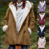 Intellectual Simple Original Style Solid Color Leisure Button Cardigan To Keep Warm Medium And Long Hooded Lady's Coat-Outfit