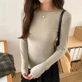 Round-Necked Long-Sleeved T-Shirt Women's New Autumn Design Feel Small, Slim And Slim, With A Blouse Inside The Shoulder.-Outfit
