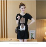 Fongt Summer New Women's Korean Dress Print Women's Medium Long Short-Sleeved T-Shirt Girl Top