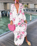 New Hot Style Fashion Print V-Neck Button Dress Women's Wear-Outfit