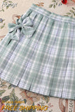 Sweet Bow Jk Plaid Skirt Women Fashion High Waist Adjust Button Girls Pleated Skirt Summer Preppy Style Sexy Mini