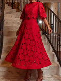 Fongt And Leisure Set Women's New Summer 2025 Vacation Wind Collar Embroidered Flower Slence Design Dress