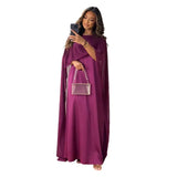 Elegant Casual Muslim Women's Round Neck Loose Swing Shawl Robe Solid Chiffon Dress-Outfit