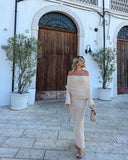 Knit Off-Shoulder Long Sleeve Maxi Dress-Outfit