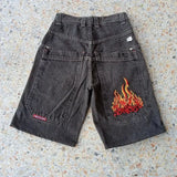 Y2k Denim Shorts Street Hip-Hop Retro Graphics Black Loose Gothic Men-Outfit