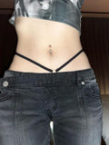Street Low-waisted Flare Pants Black Gray Gradient Denim Trousers Y2k Vintage Washed Straight Wide Leg-Outfit