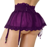 Mesh Garter Skirt Sheer Ruffle Garter Belt Black Mesh And Lace Six Strap High Waist Suspender Belt Women Black