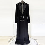 Fongt Star Fashion Diamond-Tender Button Deep V Suit Collar Open Fork Dress Dress Long Dress
