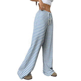 Fongt Autumn And Winter Women's New Casual Striped Solid Rubber Rope Cotton Straight Trousers