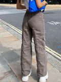 Washed Pocket Solid Cargo Pants-Outfit