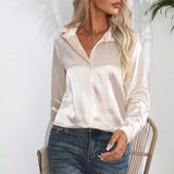 Women Shirt 2023 Satin Womens Tops Female Clothing Solid Long Sleeve Shirts and Blouse Basic Ladies Tops OL Women's