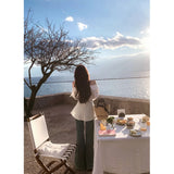 Fongt Fashion Sexy Shoulder Long-Sleeved Shirt Women Spring Waist Thin Inside With White Shirt Top