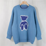 New 2021 Spring Autumn Women Sweater Korean Style Bears Cute Elegant Oversized Retro Wild Pullover Lady Tops