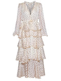 Runway Summer Polka Dot Midi Dress Women's Sexy V Neck Tiered Ruffles Vacation Party Cake Long Dresses
