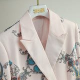 women's suit collar long sleeve double breasted printed waistband windbreaker medium and long temperament coat