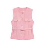 Fongt Women's Clothing 2025 Spring/Summer Button Collar Sleeveless Vest Topess Female K52508
