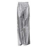 Windproof Women's Pants 2023 Summer and Autumn Silver Elastic Waist Loose Straight Slimming Y2K Wide Leg Pants-Outfit