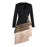 TWOTWINSTYLE Loose Fit Spliced Contrast Color Tassel Belt Jacket New V-neck Long Sleeve Women Coat Fashion Autumn Winter