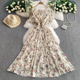 Fongt Crumlore Spun Dress Summer New Waists Thin Temperament Orange Trussed French Retro Punut Fairy Dress