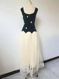 2025 Summer New Splicing Dress Femininity Elegant Three-Dimensional Flowers Sleeveless High-Waisted Long Dress