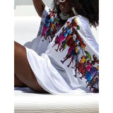 Fongt Summer African Fashion Digital Printed White Dress Loose Sexy Long