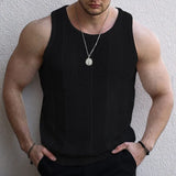 Fongt Men's New Summer Sleeveless Knit Dresses Men's Sleeveless Knitted