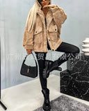 The Ins Hot Ladies Autumn Winter Loose Casual Bubffy Long Sleeve Large Lapel Double Pocket Plush Coat-Outfit